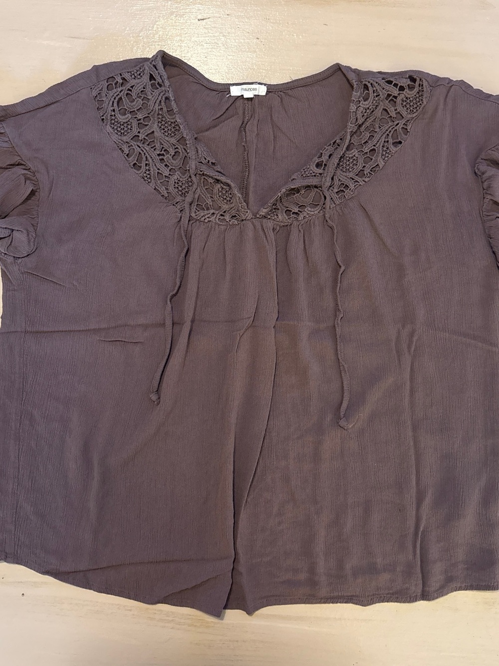 Maurices Dusty Mauve Crochet Yoke Peasant Top